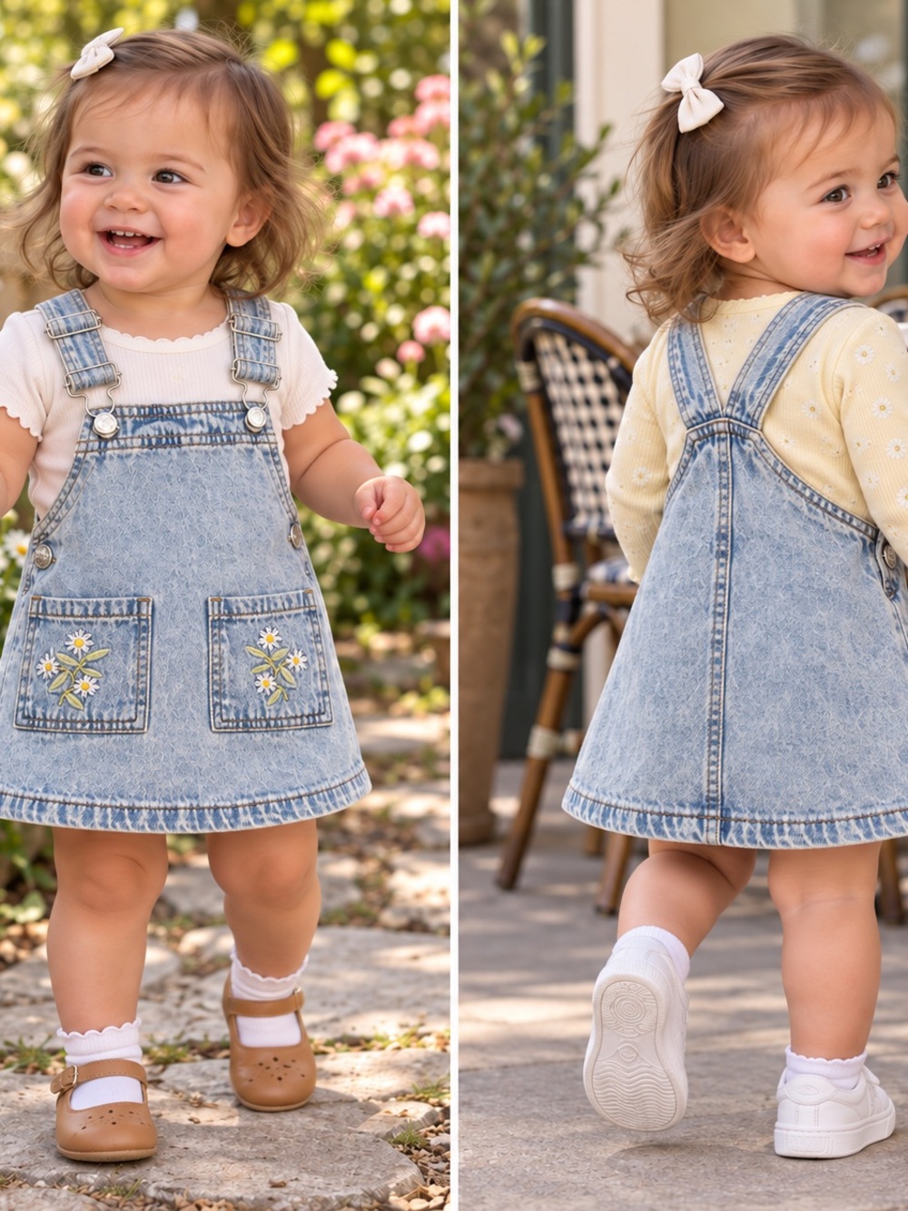 7 For All Mankind Baby Denim Overall Dress 12M Daisy Embroidered NWT